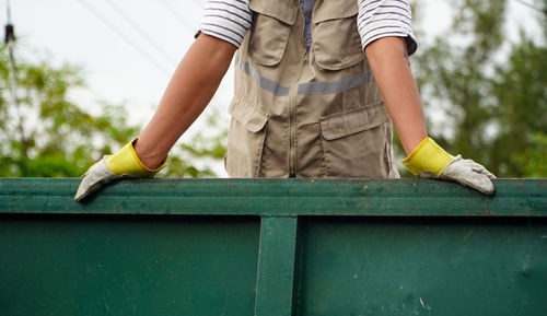 Half body person with hand use glove 