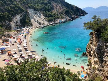 High angle view of people on beach