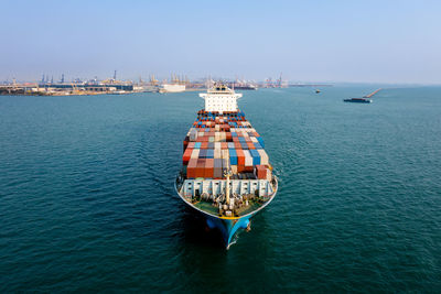 Container ship full load carrying for import and export, business cargo logistic and transportation 