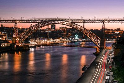 View of bridge over river in city