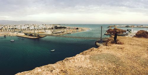Scenic view of sea against cloudy sky