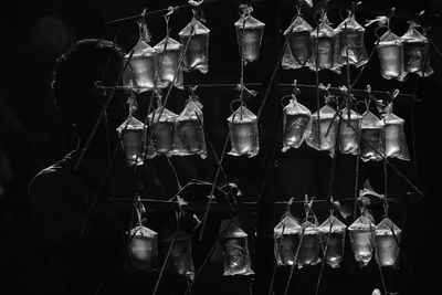 Low angle view of decorations hanging in row