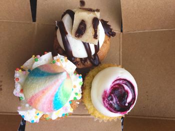 High angle view of ice cream on table