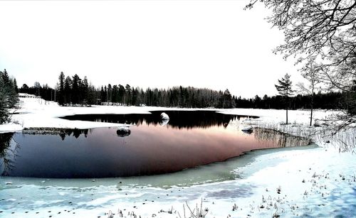Scenic view of lake against clear sky during winter