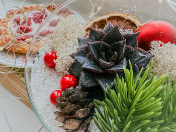 High angle view of food on table