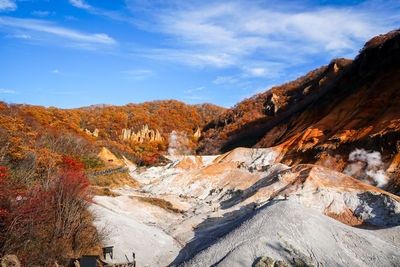 Scenic view of mountain against sky during autumn