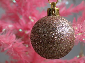 Close-up of christmas decorations hanging on tree