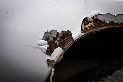 Close-up of rusty metal against wall