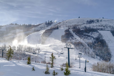 Panoramic view of snow covered mountain against sky