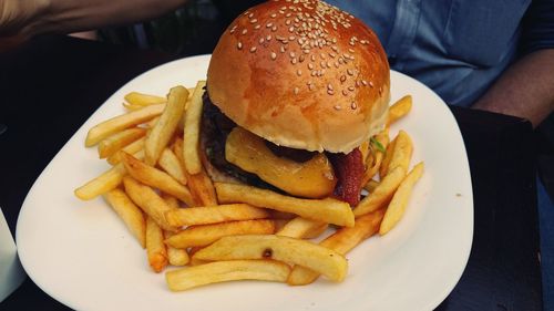 Close-up of burger on plate