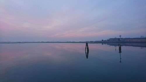 Scenic view of lake against sky during sunset