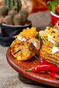 Close-up of food in plate on table