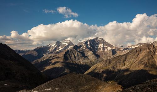 Panoramic view of snowcapped mountains against sky