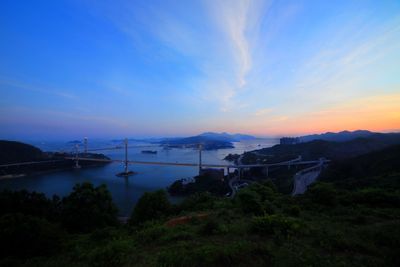 High angle view of bridge over river against sky