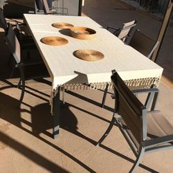 High angle view of empty chairs on table