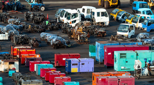 High angle view of vehicles on road in city