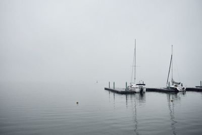 Sailboats sailing in sea against sky