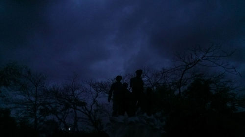 Silhouette man and trees against sky at night