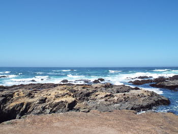 Scenic view of sea against clear sky