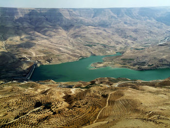 View from the kings highway, jordan, to the mujib-dam in the desert