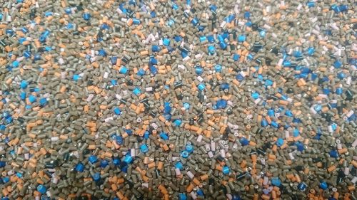 High angle view of multi colored umbrellas