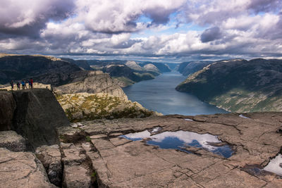 Preikestolen rock is a famous tourist attraction near stavanger, norway.