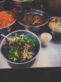 High angle view of food on table