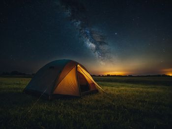 Tent against sky at night