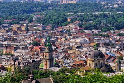 High angle view of townscape against buildings