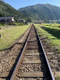 View of railroad tracks on field