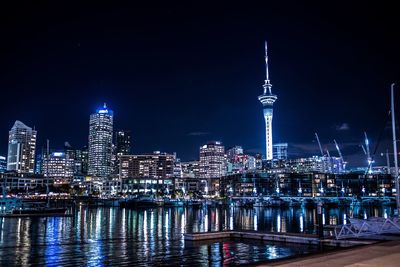 Illuminated buildings in city at night