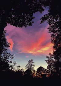 Low angle view of silhouette trees against sky at sunset