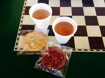 Close-up of breakfast served on table