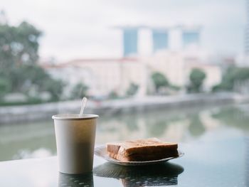 Close-up of breakfast on table