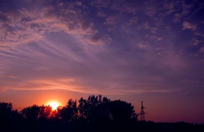 Low angle view of silhouette trees against sky at sunset