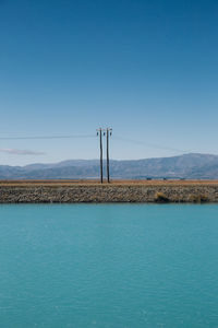 Scenic view of sea against clear blue sky