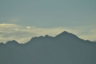 Scenic view of silhouette mountain against sky during sunset