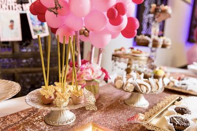 Close-up of christmas decorations on table