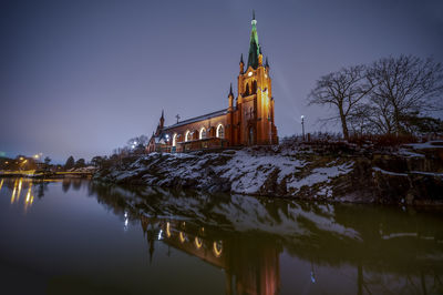 Trollhättan's church in the evening in winter