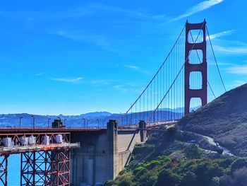 San francisco golden gate bridge structure against blue tourquoise sky. landscape background.