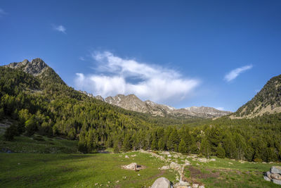 Scenic view of landscape and mountains against sky