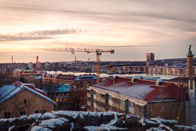 High angle view of city during winter