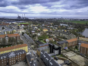 High angle view of cityscape against sky