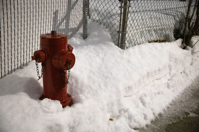 Fire hydrant on snow covered field