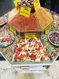 Close-up of multi colored candies for sale in market