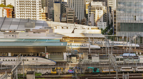 High angle view of the tracks of tokyo railway station in the chiyoda city, tokyo, japan. 