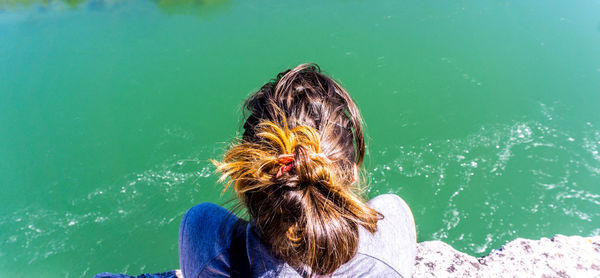 Woman swimming in sea