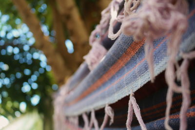 Low angle view of decoration hanging on tree