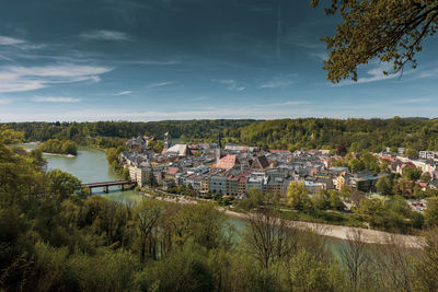 High angle view of wasserburg am inn, bavaria, germany against sky