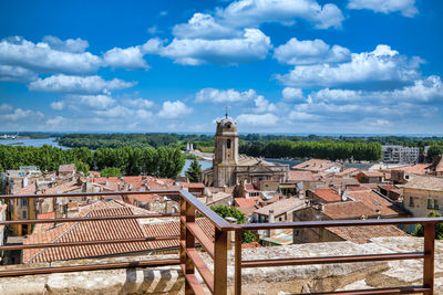 High angle view of townscape against sky